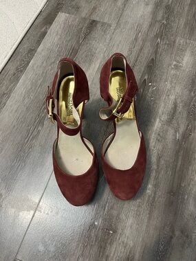 MICHAEL Michael Kors Burgundy Suede Ankle-Strap Heels